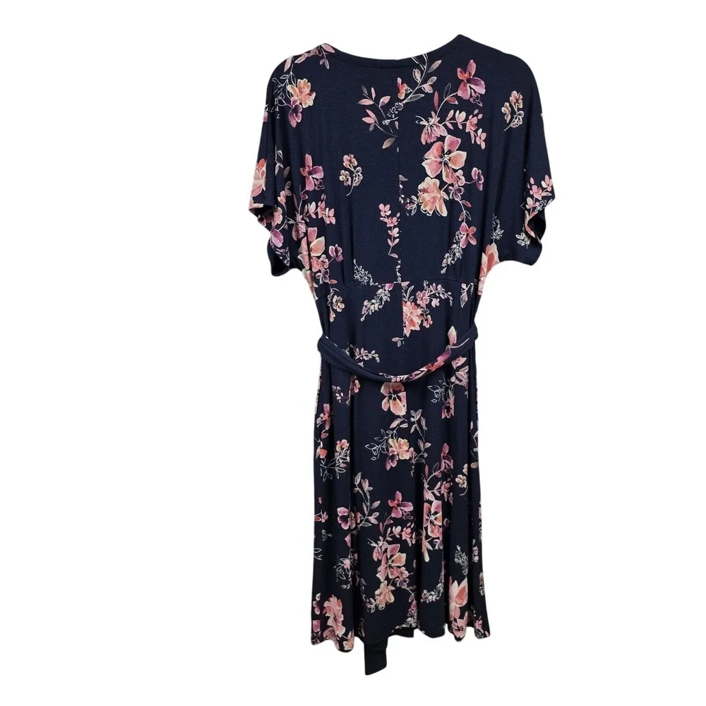 J Jill Dress Women S Petite Blue Floral Button Belted Fit & Flare Knee Length - Picture 4 of 8